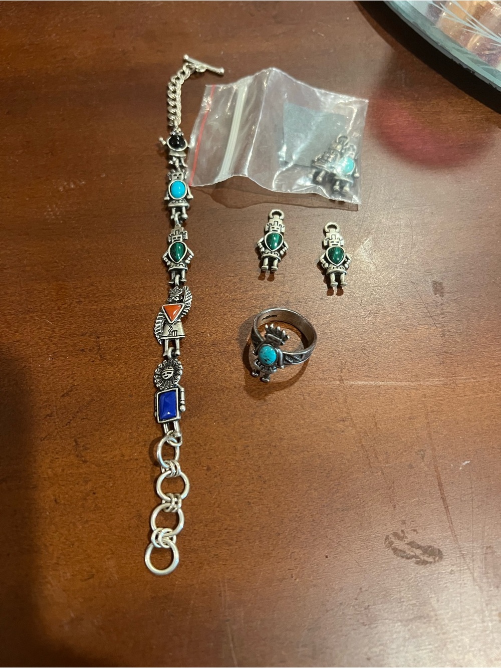 TAWA Sterling Silver Southwestern Design Bracelet, Spare Charms, and bonus ring - Picture 8 of 8